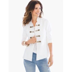 Chico’s White Military Peplum Jacket Blazer Brass Button Trim Structured XL